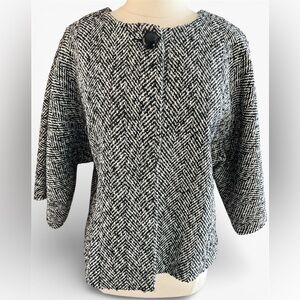 Anne Klein Black & White herringbone pattern Button Tweed jacket 3/4 sleeves 14